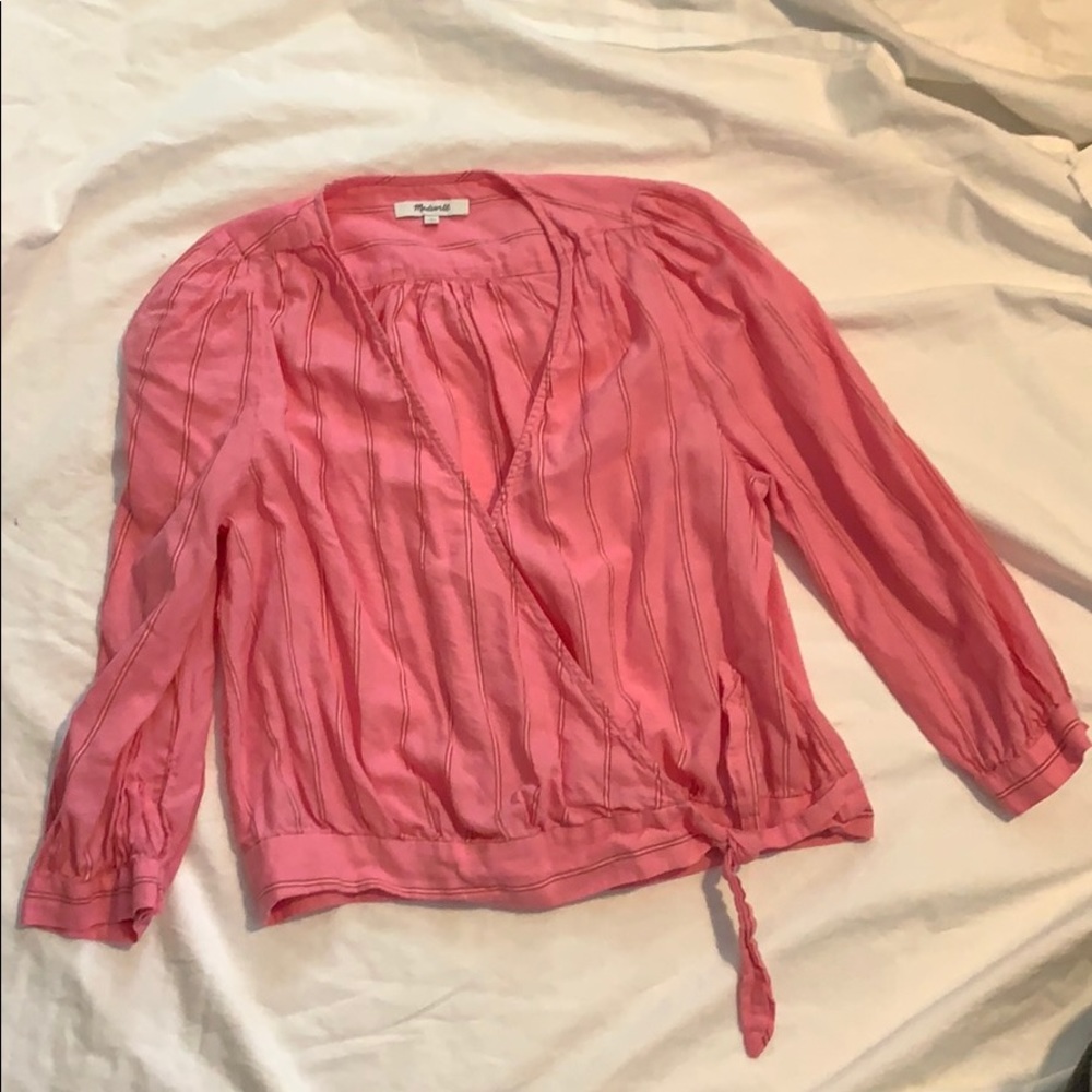 Madewell Wrap pink stripe top